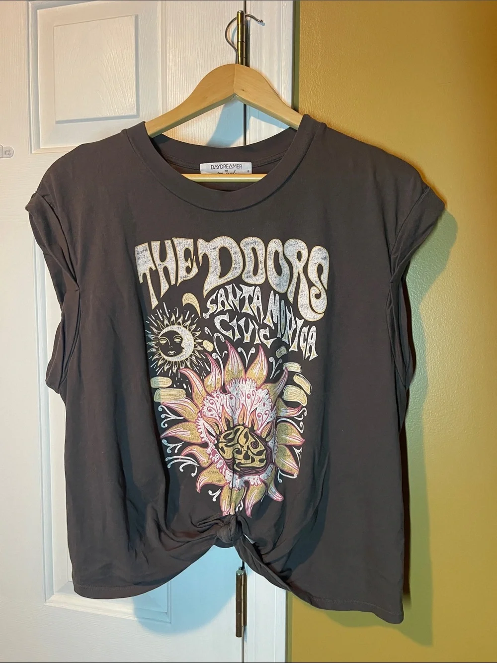 Free People Black Graphic Short Sleeve Tee with Pink & Yellow Sunflower